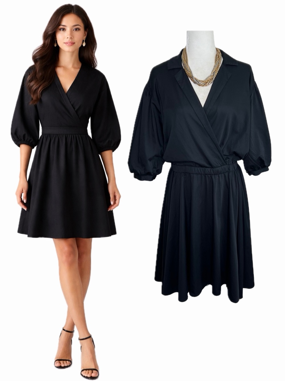 Club Monaco Puff Sleeve Dress Collared A Line Cotton Blouson Black 8 Medium M